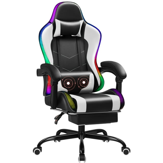 Homall RGB Gaming Chair with Massage, LED Lights, Footrest, Ergonomic