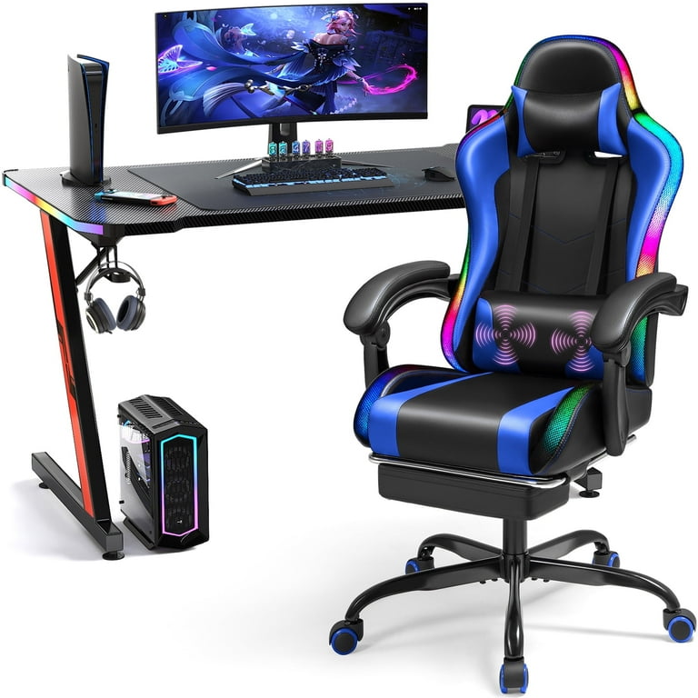 Homall RGB Gaming Desk Chair Set with Footrest, E-Sports LED