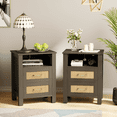 thumbnail image 1 of Homall Rattan Nightstand Set of 2 with 2 Drawers, Bedside Table End Table with Charging Station for Bedroom Living Room, Gray, 1 of 7