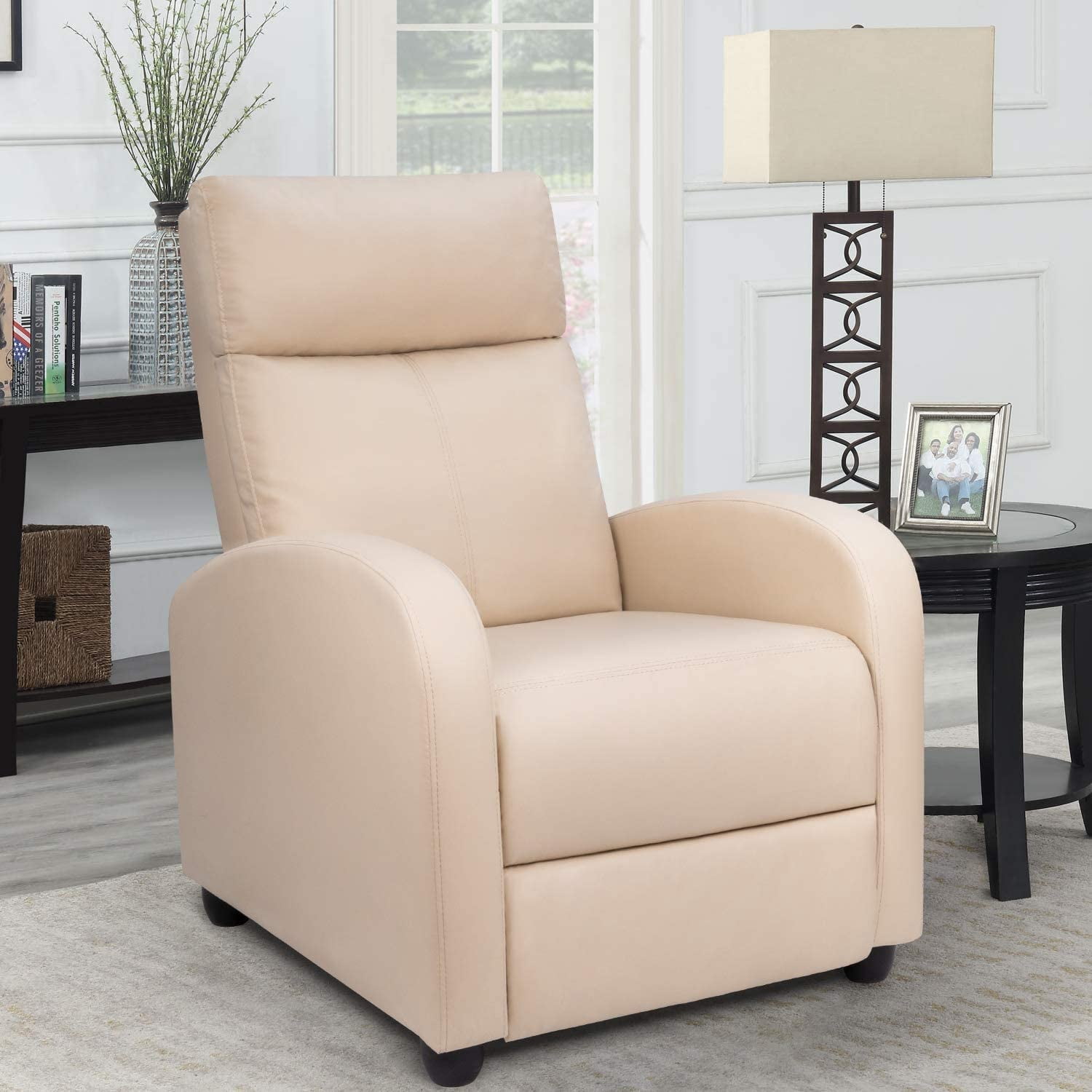 Homall Recliner Chair Padded Seat Pu Leather for Living Room Single Sofa Recliner Modern Recliner Seat Club Chair Home Theater Seating, Beige
