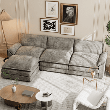 Homall Sectional Sofa 3-seat L-shaped Sofa with reversible toffee chair Movable Footrest Sofa,Gray