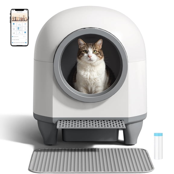 Homall Self-Cleaning Cat Litter Box with App Control, Safety Protection, WiFi, Automatic, Waste Bags, Gray