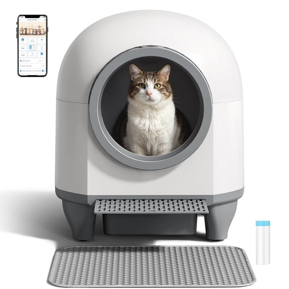 Homall Self-Cleaning Cat Litter Box with App Control, Safety Protection, WiFi, Automatic, Waste Bags, Gray