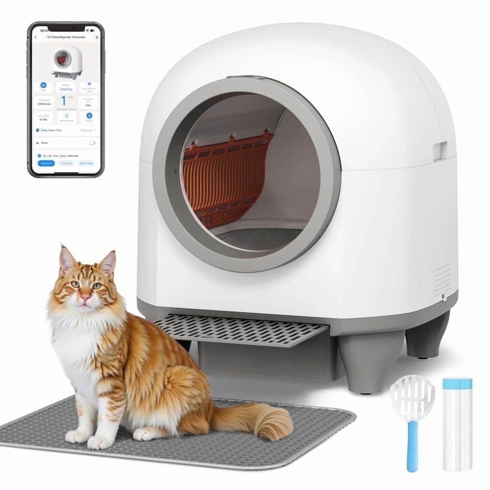 Cumrige Automatic Cat Litter Box Self Cleaning 95L Self Cleaning Litter Box Large Capacity Multiple Cats App Controlled Safety Sensors Removable Wash