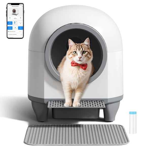 Homall Self-Cleaning Cat Litter Box with App Control, Safety Protection, WiFi, Automatic, Waste Bags, Gray