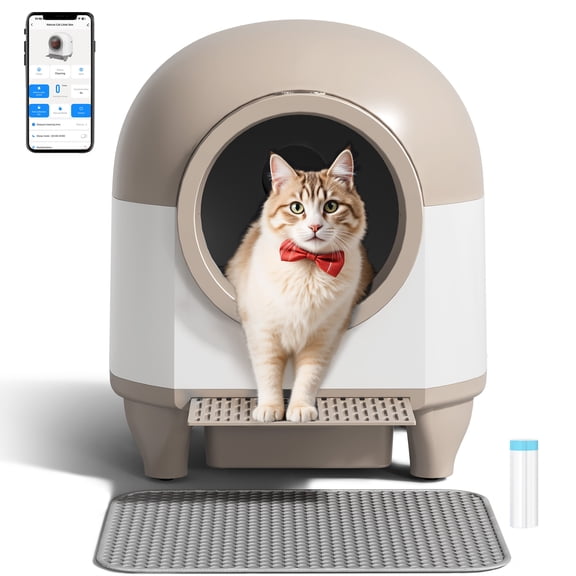 Homall Self-Cleaning Cat Litter Box with App Control and Safety Protection, WiFi,  Automatic, and Waste Bags, Brown