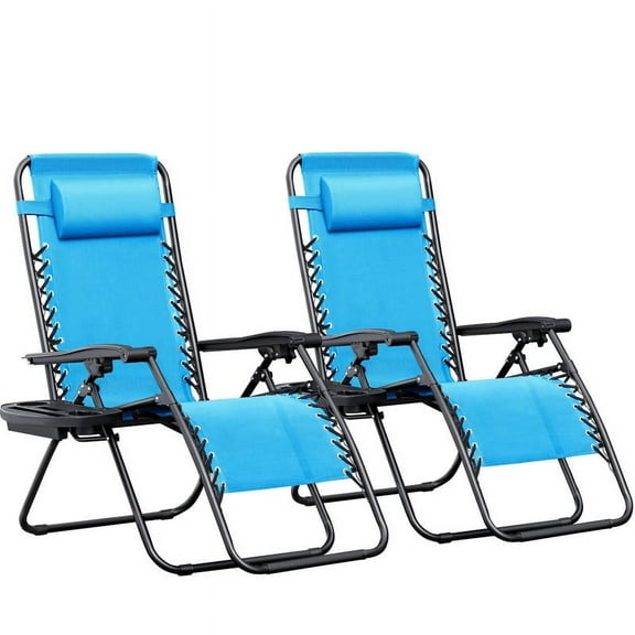 Homall Set of 2 Zero Gravity Chair Patio Reclining Chair with Adjustable Angle Foldable Lawn Lounge Chair, Light Blue