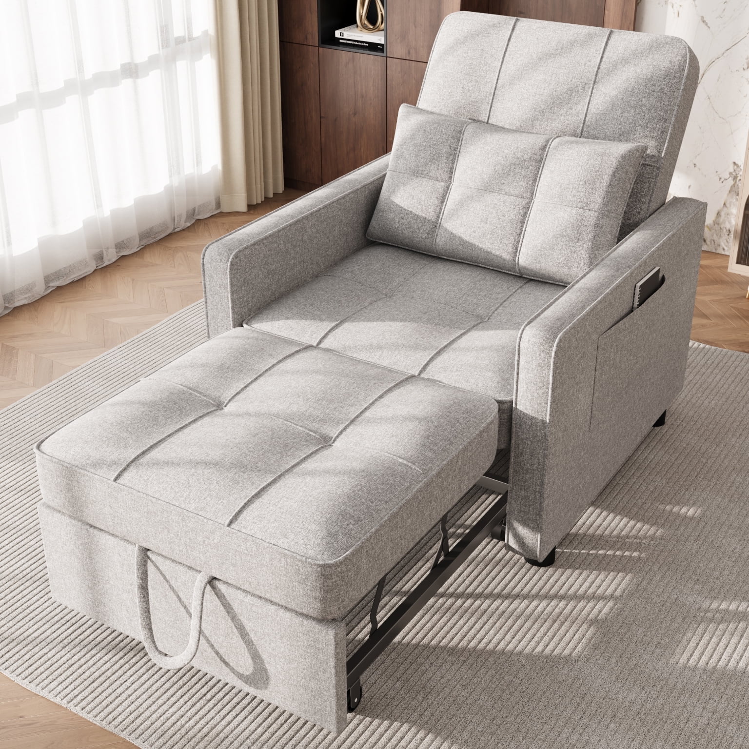 Homall Sleeper Sofa Chair Bed 3 in 1 Convertible Bed Chair Adjustable Sleeper Chair Pullout Sofa Bed,Grey
