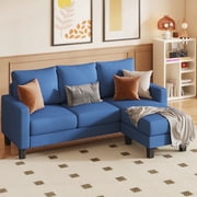 Homall Solid Print 100% Cotton L Shaped Convertible Sectional Sofa, Blue