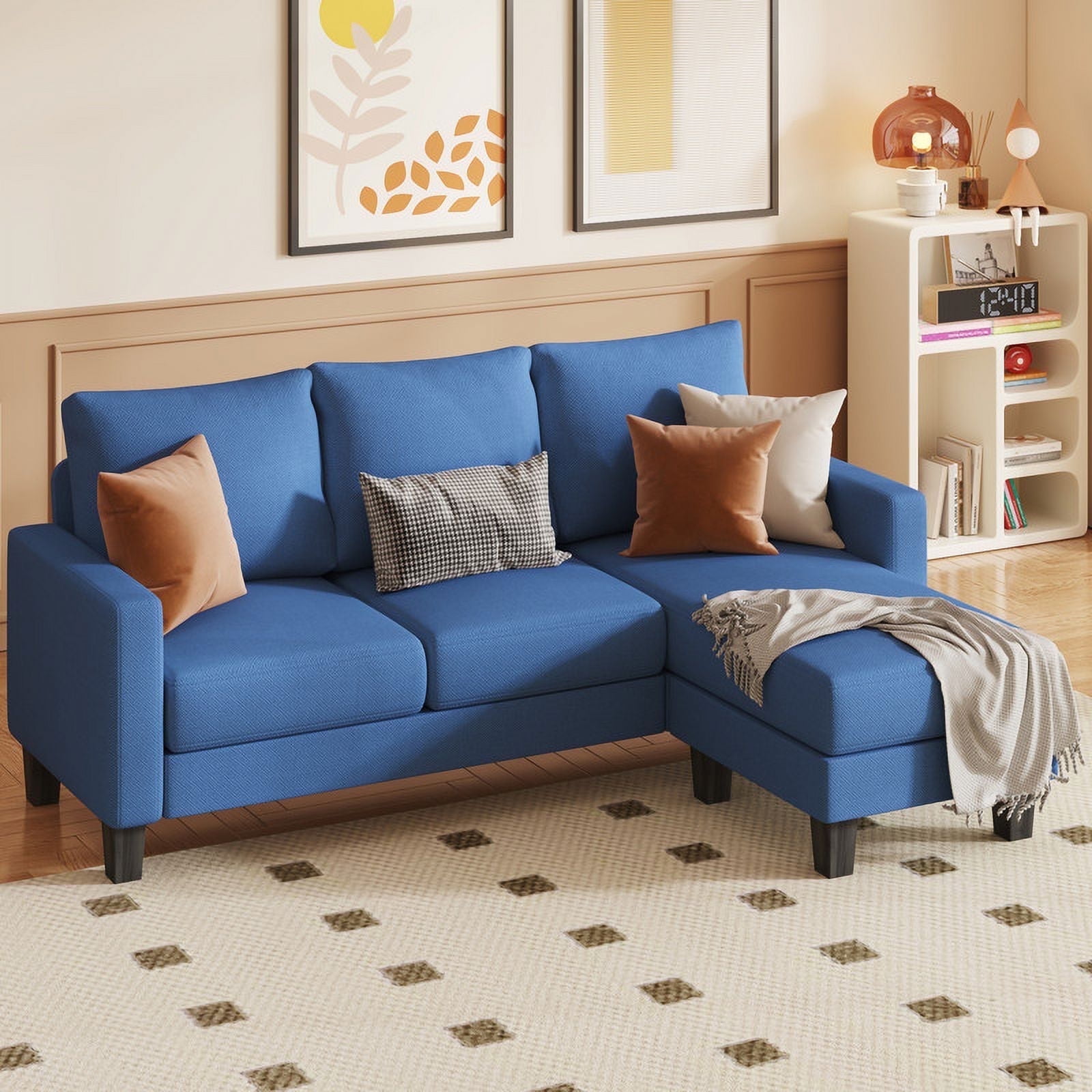 Homall Solid Print 100% Cotton L Shaped Convertible Sectional Sofa, Blue - Walmart.com