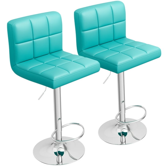 Homall Bar Stools Set of 2 Modern PU Leather Hydraulic Kitchen Counter Square Island Height Adjustable Swivel Barstool with Back, Blue