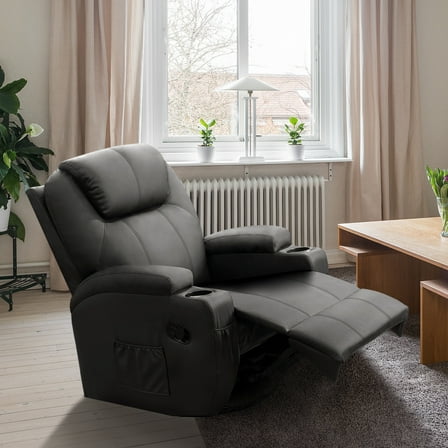 Homall  Swivel Rocking Recliner Chair Massage PU Leather 360 Swivel Rocker Recliner Living Room Chair Home Theater Seating ,Pu Leather Black