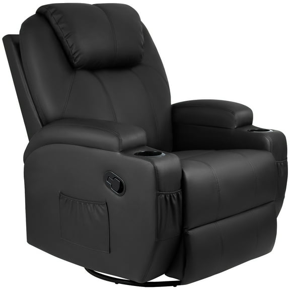 Homall  Swivel Rocking Recliner Chair Massage PU Leather 360 Swivel Rocker Recliner Living Room Chair Home Theater Seating ,Pu Leather Black