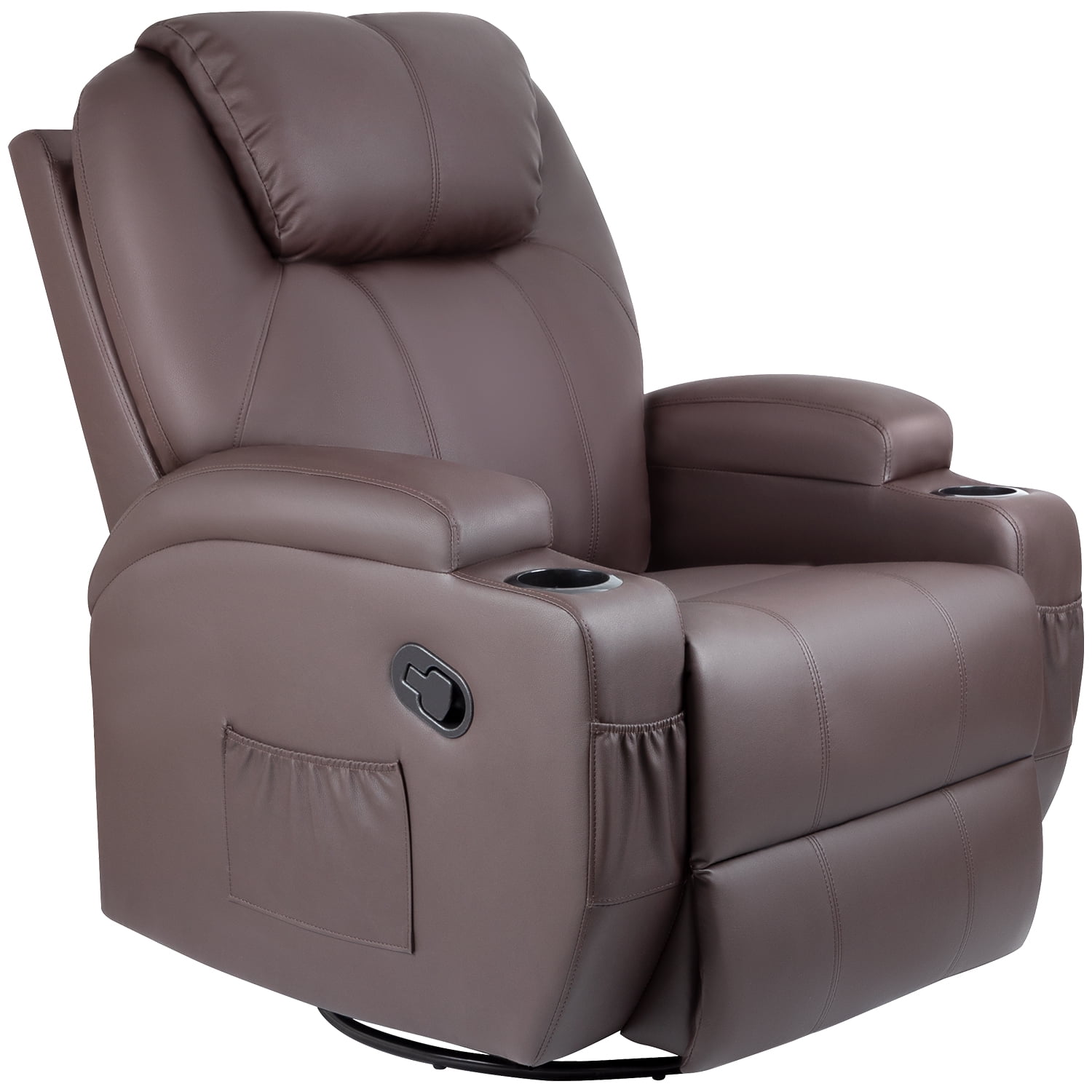 Homall Swivel Rocking Recliner Chair Massage PU Leather 360 Swivel Rocker Recliner Living Room Chair Home Theater Seating,Pu Leather Brown