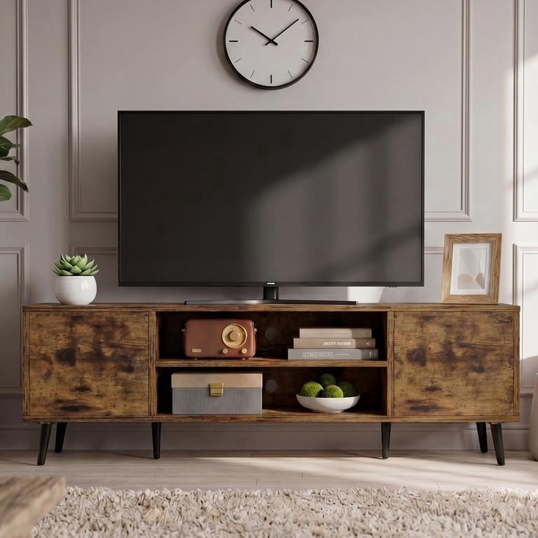 Homall 50'' Modern TV Stand for TVs up to 55'', Wood Entertainment Center with Storage Drawers & Cable Management for Living Room, Rustic Oak