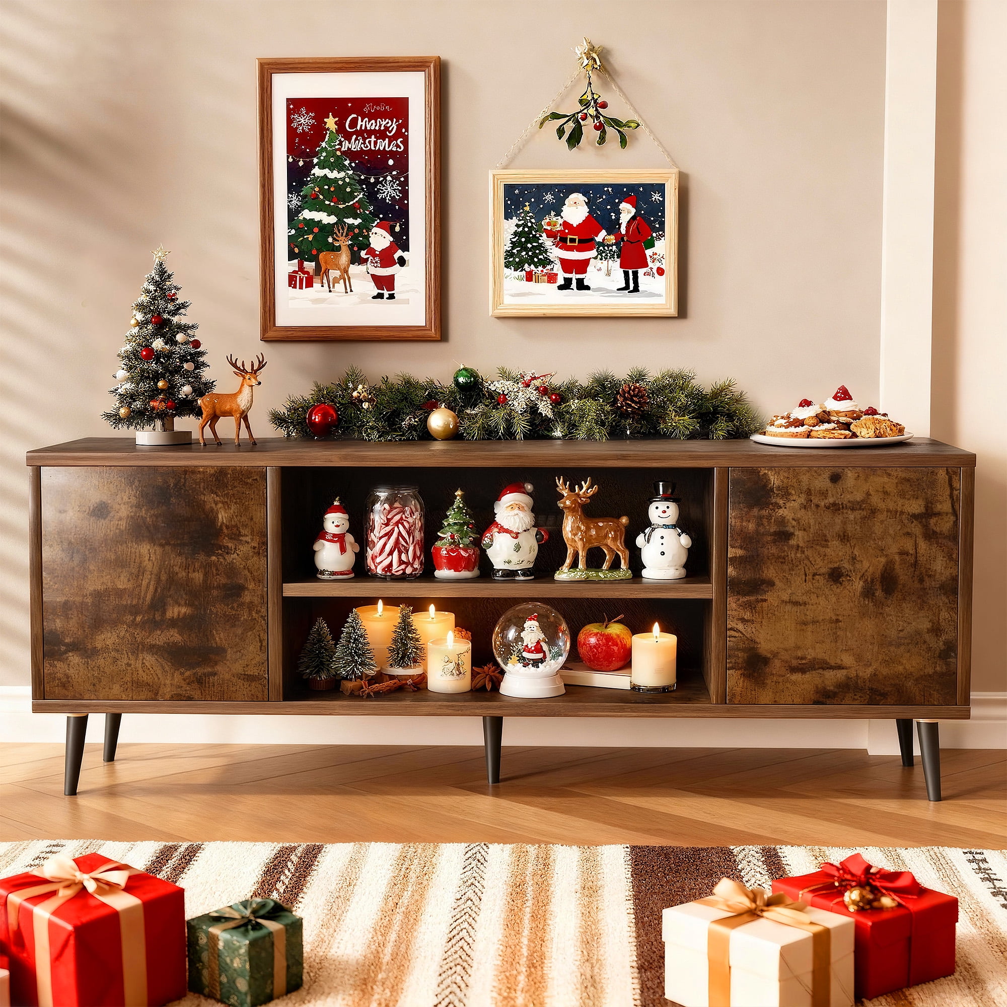 Homall 65 Inch Modern TV Stand,Rustic Oak Wood Entertainment Center with Storage Drawers & Cable Management for Living Room - Walmart.com