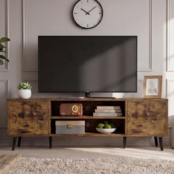Homall Modern TV Stand for TVs up to 55'', Wood Entertainment Center with Storage Drawers & Cable Management for Living Room, Rustic Oak