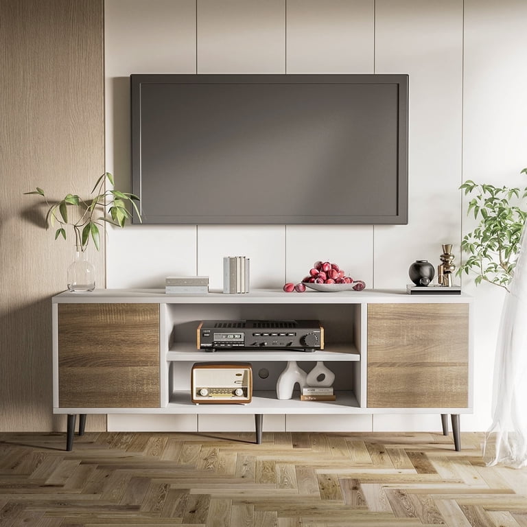 Homall 65 Inch Modern TV Stand,White&Walnut Wood Entertainment