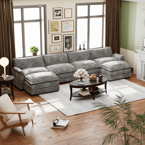 Homall U-Shape 4 Seat Cloud Couch Sectional Sofa with chaise lounge Convertible Sofa Set for Living Room, Gray