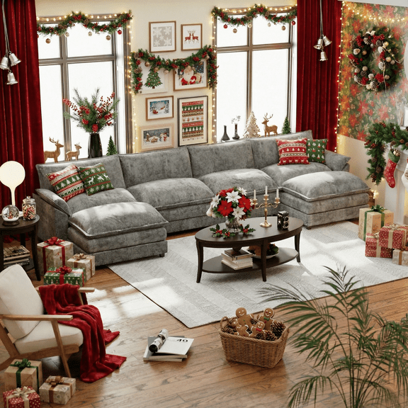 Homall U-Shape 4 Seat Sectional Sofa with chaise lounge Convertible Sofa Set for Living Room,Gray