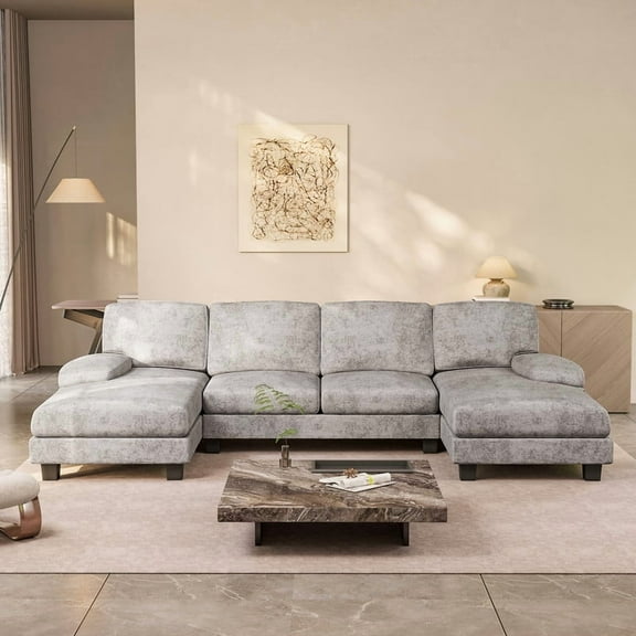 Homall U Shaped Sectional Sofa with Chenille Fabric Sofa Couch with Double Chaise