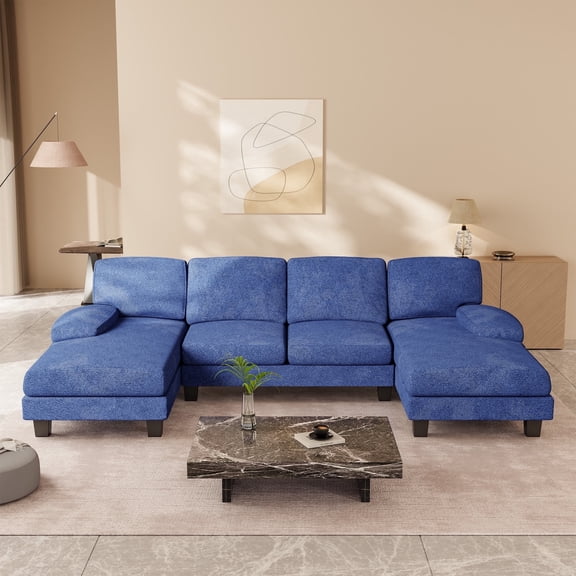 Homall U Shaped Sectional Sofa with Chenille Fabric Sofa Couch with Double Chaise