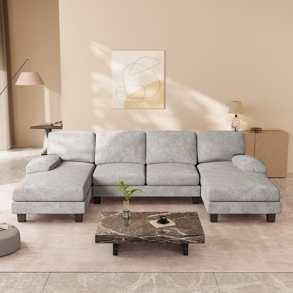 Homall U Shaped Sectional Sofa with Soft Corduroy Sofa Couch with Double Chaise for Apartments,Living Room, loop yarn Gray