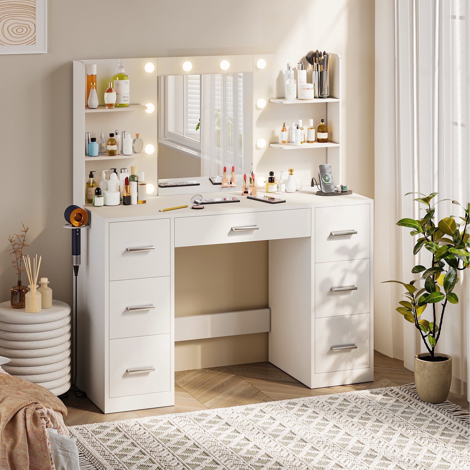 Homall Vanity Desk with Mirror, LED Lights & Power Outlet, Makeup