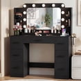 thumbnail image 1 of Homall Vanity Desk with Lights & Mirror, Makeup Vanity Set with Power Outlet & Storage Drawers Shelves for Bedroom, Black, 1 of 7