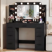 Homall Vanity Desk with Lights & Mirror, Makeup Vanity Set with Power Outlet & Storage Drawers Shelves for Bedroom, Black