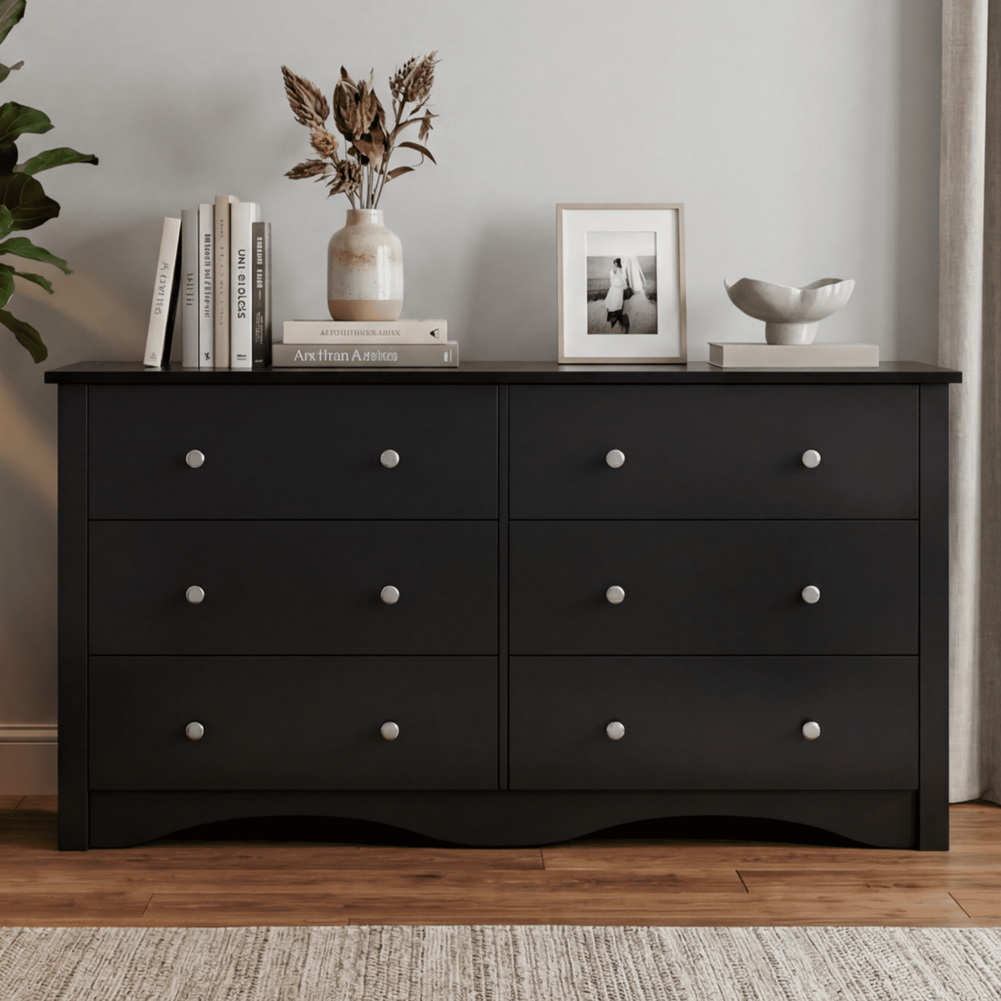 Homall 6 Drawer Double Dresser, Modern Chest of Drawers, Wood Storage Cabinet for Bedroom & Living Room, Black