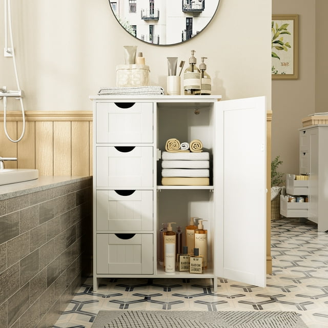 Homall Wooden Bathroom Freestanding Storage with 4 Drawers and 1 Cupboard, Side