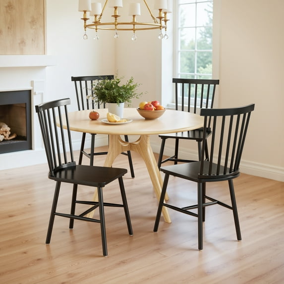 Homall Wood Windsor Dining Chair Set of 4,Farmhouse Spindle Back Chair for Kitchen & Dining Room, Black