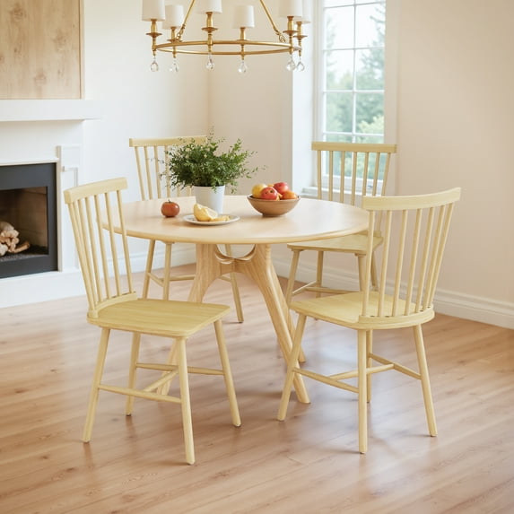 Homall Wood Windsor Dining Chair Set of 4,Farmhouse Spindle Back Chair for Kitchen & Dining Room,Natural Color
