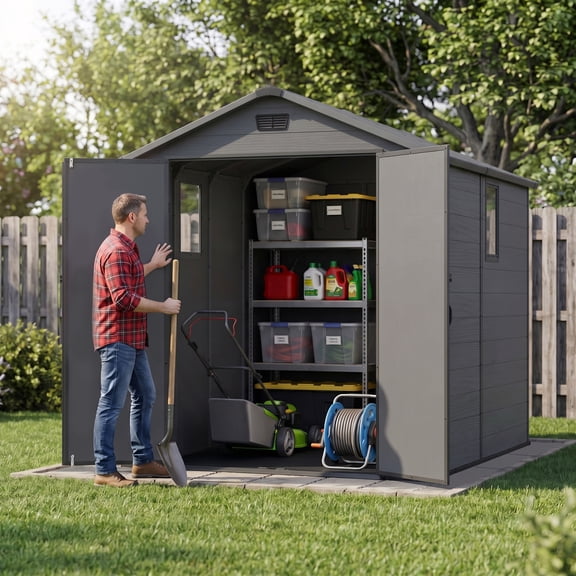 Homall6x10ft Outdoor Plastic Storage Shed with Window,Weather-Resistant, Easy Assembly, Wood-Effect Garden Tool House,Dark Gray