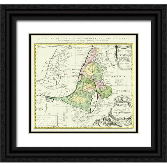 Homann 21x20 Black Ornate Wood Framed with Double Matting Museum Art Print Titled - Holy Land 12 Tribes of Israel - Homann 1750