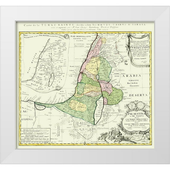 Homann 21x20 White Modern Wood Framed Museum Art Print Titled - Holy Land 12 Tribes of Israel - Homann 1750