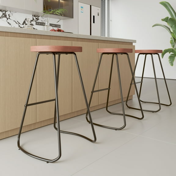 Homann 28.7" Bar Stools Set of 2, Solid Wood Counter Stools with Footrest for Kitchen, Pub, Brown