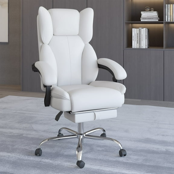 Hovos Big and Tall Heavy Duty Office Chair, 500 lbs, Ergonomic High Back with Adjustable Headrest & Footrest, Lumbar Support, 360° Swivel Computer Desk Chair, White