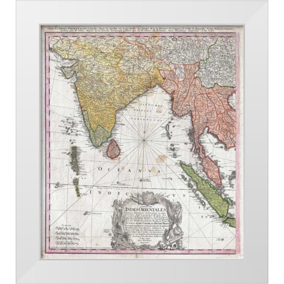 Homann Heirs 20x22 White Modern Wood Framed Museum Art Print Titled - Map of India, 1748
