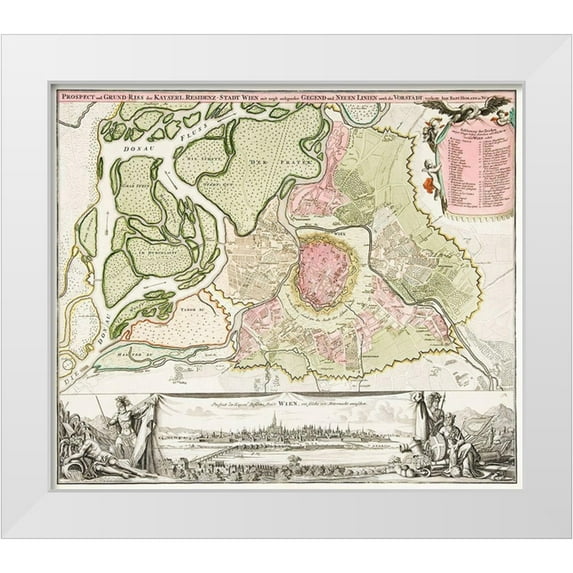 Homann, Johann Baptista 23x20 White Modern Wood Framed Museum Art Print Titled - Map of Vienna 1702