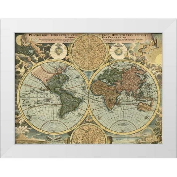 Homann, Johanne Baptist 32x25 White Modern Wood Framed Museum Art Print Titled - Planiglobii terrestris 1716