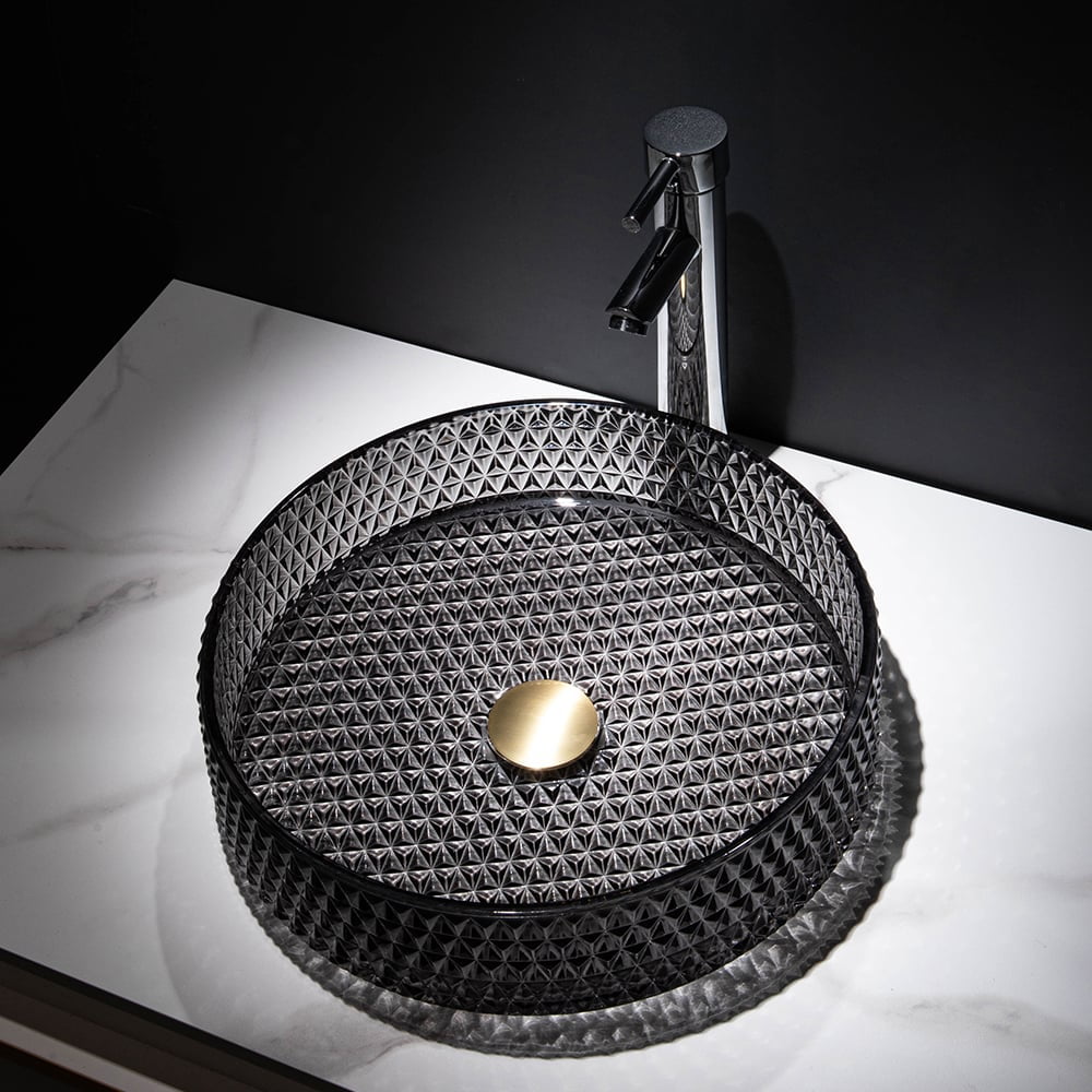 15" Black Diamond Shaped Crystal Glass Vessel Sink