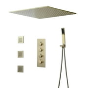 Homary 20" Thermostatic Rain Shower System with Hand Shower & 3 Body Jet Sprays in Brushed Gold