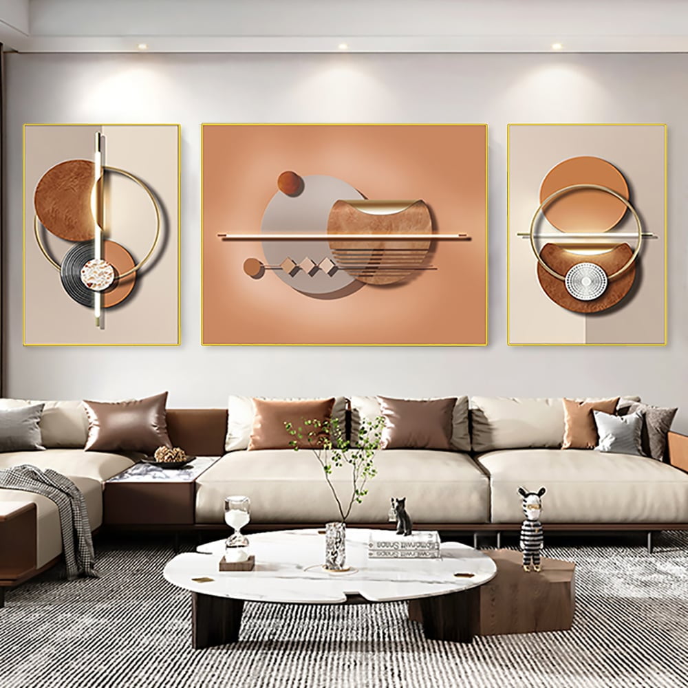 Modern Geometric Abstract Canvas Painting Set with Gold Frames