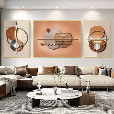 Homary 3 Pieces Modern Geometric Abstract Wall Decor Set Canvas Painting with Frame Living Room