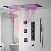 Homary  35" Thermostatic Rain Shower System 6 Functions Massage Music Remote Controlled LED