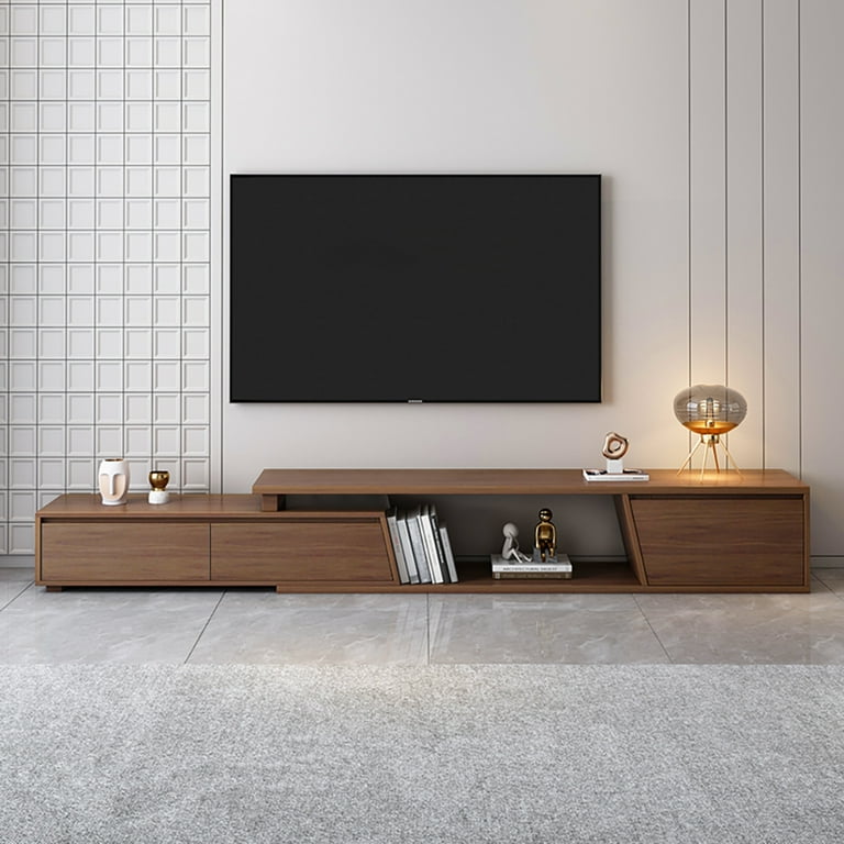 Homary Fero Minimalist Walnut Rectangle Extendable TV Stand with 3 Drawers Up to 120