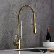 Homary High Arc Dual-Mode Pull-Down Kitchen Faucet Solid Brass with Porcelain Handle Pullout Spray