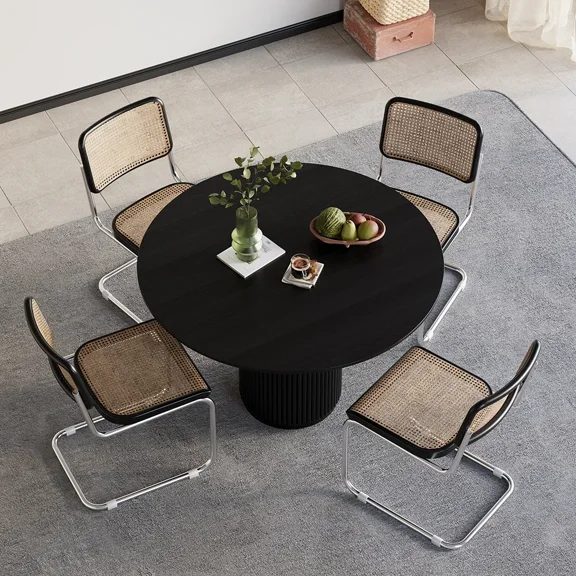 Homary Japandi 32" Round Small Dining Table for 2 Person Black Wood Tabletop